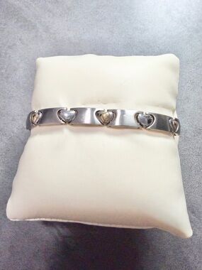 Vintage Stainless Steel With 14k Gold Hearts Link Bracelet